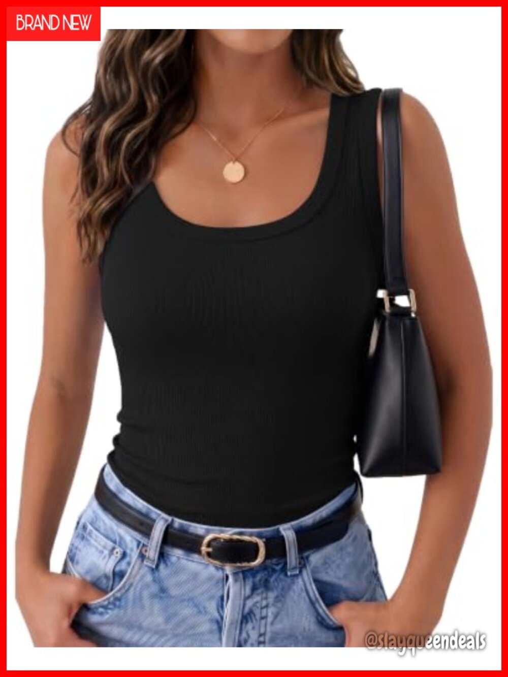 Zeagoo Ribbed Tank Top Square Neck Sleeveless Slim Fit Summer
